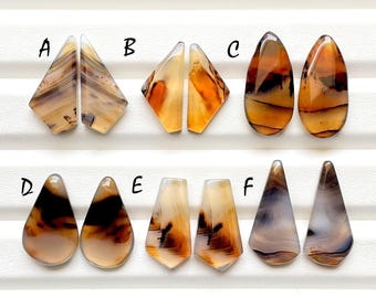 NEW Yellowstone River Montana Agate Pair Cabochon Gemstone For Jewelry Making, AAA+ Montana Agate Cabochon Pair For Earrings - 24430-24435