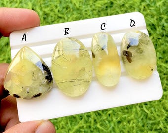 Lemon Mist Prehnite Cabochon For Wire Wrap, Natural Prehnite Cabochon, Jewelry Making Cabochons, Designer Gemstone Set - 35796-35799