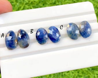 Natural Blue Sapphire Pair Rose Cut Loose Gemstone With Flat Back For Jewelry Making, AAA+ Blue Sapphire Pairs For Earrings - 34353-34355