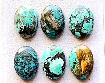 Tibetan Turquoise 18X13 MM Oval Shape Cabochon Gemstone 6 Pieces Lot, Natural Tibetan Turquoise With Flat Back For Handmade Jewelry