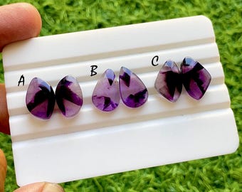 Royal Velvet Amethyst Cabochon Matching Pair, Deep Purple Quartz Matching Set, Natural Designer Loose Gemstones For Earrings - 37494-37496