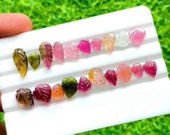 Natural Multi Tourmaline Hand Carved Leaf With Flat Back 20 Pieces Gemstone Lot | Size : 14-7 MM |  AAA+ Multi Tourmaline Leaf Lot - 28581