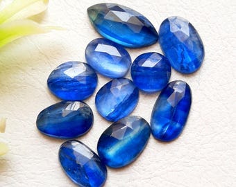 Selected Blue Kyanite 13-7 MM Rosecut Gemstone 10 Pieces Lot, AAA+ Natural Blue Kyanite Gemstone With Flat Back For Jewelry Making - 14152