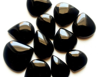 Natural Black Onyx Pear Shape Cabochon, Wholesale Lot Black Onyx Cabochon By Weight With Different Shapes And Sizes For Jewelry Making
