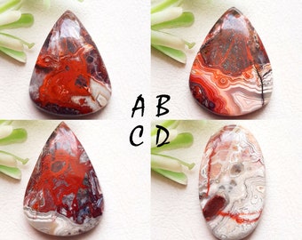 Red Crazy Lace Agate Cabochon Loose Gemstone, AAA+ Rare Red Crazy Lace Agate With Pyrite Cabochon For Handmade Jewelry - 12112-12115