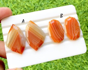 Sunset Flame Carnelian Agate Fancy Cut Perfect Matching Pair For Earrings, AAA+ Natural Banded Orange Agate Pair For Wire Wrap - 35344-35345