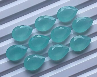 Aqua Chalcedony Faceted Pear Shape Gemstone 10 Pieces Lot | Size : 7X10 MM | AAA+ Faceted Aqua Chalcedony Pear Used For Handmade Jewelry