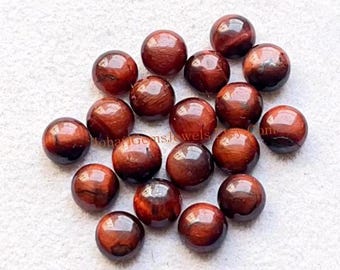 Red Tiger's Eye 6 MM Round Smooth Cabochon Gemstone 15 Pieces Lot For Jewelry Making, AAA+ Tiger's Eye With Flat Back For Handmade Jewelry
