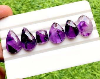 Trapiche Amethyst Star Cabochon Loose Gemstone 6 Pieces Lot | Size 21-11 MM | AAA+ Natural Trapiche Amethyst  For Handmade Jewelry  - 32885