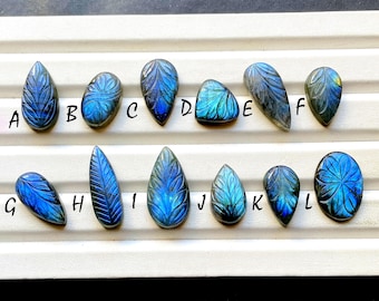 Blue Labradorite Mughal Carving Cabochon Loose Gemstone For Jewelry Making, Natural Labradorite Carving Gemstone For WireWrap -  33602-33613