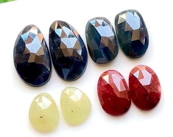 Top Quality Multi Sapphire Pair Rose Cut Loose Gemstone 4 Pairs Lot, Size : 18-10 MM, Multi Sapphire Rose Cut Pair For Jewelry Making-21809