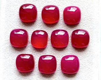 New Ruby Chalcedony 10 MM Cushion Shape Smooth Cabochon Gemstone 10 Pieces Lot, AAA+ Natural Chalcedony With Flat Back For Jewelry Making