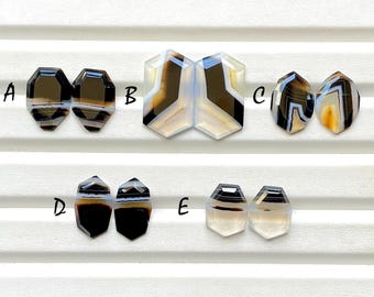 Selected Black Banded Agate Fancy Rose Cut Pairs For Handmade Jewelry, Natural Black Banded Agate Matching Pairs For Earrings  - 28746-28750