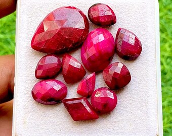Natural Ruby Mix Shape Rose Cut Loose Gemstone 10 Pieces Lot | Size : 25-10 MM | AAA+ Ruby Briolette & Flat Back For Jewelry Making - 34487