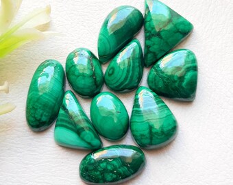Rare FOREST MALACHITE Cabochon Loose Gemstone For Jewelry Making | Size 17-12 MM | Natural Malachite Cabochon Small Size Lot - 21608