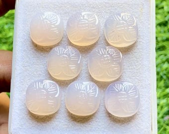 Rose Quartz Color Chalcedony 14 MM Cushion Shape Hand Carving Gemstone With Flat Back 6 Pieces Lot, AAA+ Chalcedony Gemstone For Jewelry