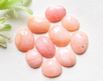Pink Opal Rosecut Free Form Gemstone Slice 10 Pieces Lot | Size : 10-14 MM | AAA+ Natural Pink Opal With Flat Back Used For Jewelry Making