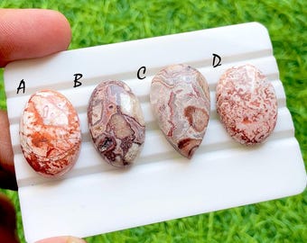 Blush Vein Rosetta Jasper Cabochon For Wire Wrap, AAA+ Natural Pink Line Stone Pear & Oval Cabochons for Jewelry Making - 36063-36066