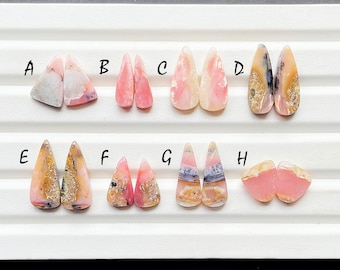 Strawberry Pink Opal Pair Cabochon Loose Gemstone For Handmade Jewelry, AAA+ Natural Pink Opal Matching Pairs For Earrings - 26967-26974