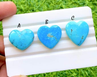 Sleeping Sky Turquoise Heart Cabochon For Wire Wrap, Natural Blue Turquoise Heart, Heart Shape Turquoise For Jewelry Making - 36569-36571