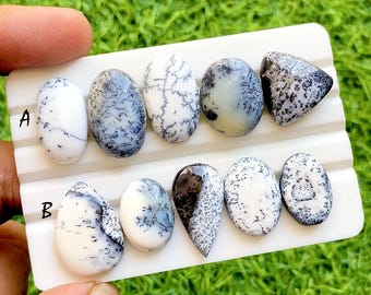 Snow Fern Opal Cabochon For Wire Wrap, Natural Dendritic Opal oose Gemstones, White Dendrite Opal Cabs For Jewelry Making - 36620-36621
