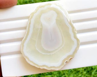 Natural White Agate Slice Loose Cabochon, Size : 51X42X6 MM, Polished Freeform Druzy Edge Stone, Statement Jewelry Making Gemstone - 37844