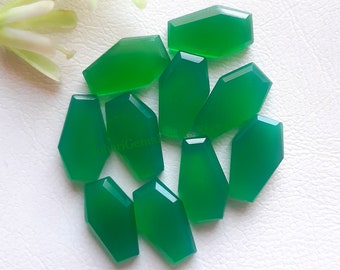 Green Onyx Coffin Shape Step Cut Gemstone 5 Pieces Lot | Size : 10x16 MM | Natural Green Onyx Flat Back Gemstone Used For Jewelry Making