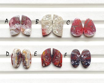 SELECTED Red Crazy Lace Pair Cabochon Gemstone For Handmade Jewelry, AAA+ Natural Red Crazy Lace Matching Pairs For Earrings - 27165-27170