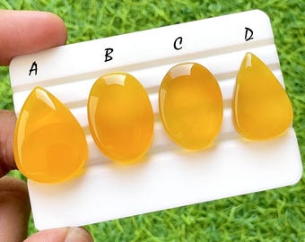 Golden Honey Flame Chalcedony Cabochon For Wire Wrap, Bright Yellow Agate Cabochon, Jewelry Making Gemstone, Loose Cabochon Lot -35652-35655