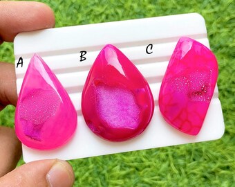 Hot Pink Druzy Agate Slice For Wire Wrap, Dyed Geode Crystal Slabs, Natural Banded Agate Loose Gemstones for Jewelry Making - 37167-37169