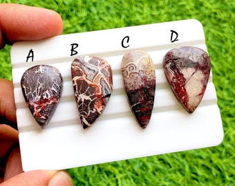 Lava Vein Crazy Lace Agate Cabochon Set For Wire Wrap, AAA+ Natural Blood Vein Pattern Gemstone, Jewelry Making Supply - 35575-35578