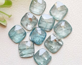 Aqua Kyanite Rosecut Cushion Gemstone 10 Pieces Lot | Size : 8 MM | AAA+ Natural Aqua Kyanite With Flat Back For Handmade Jewelry