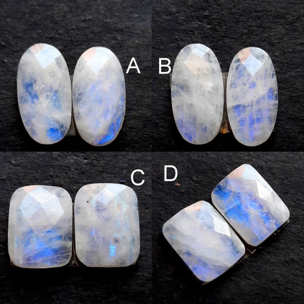 Top Quality Rainbow Moonstone Rosecut Pair Loose Gemstone, AAA+ Rainbow Moonstone Pair For Handmade Jewelry and Wire Wrap - 4147-4150