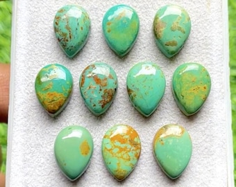 Kingman Turquoise 10x14 MM Calibrated Pear Shape Gemstone 10 Pieces Lot, AAA+ Natural Kingman Turquoise With Flat Back For Handmade Jewelry
