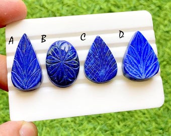 Hand Carved Lapis Lazuli Loose Gemstone Cabochon, Mughal Art Carving Natural Gemstones, Carving Cabochon For Jewelry Making - 37853-38256