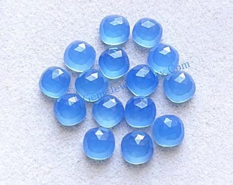 Blue Chalcedony 6 MM Cushion Shape Rose Cut Gemstone 15 Pieces Lot, AAA+ Natural Chalcedony With Flat Back For Jewelry Making