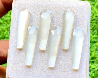 White Moonstone 8X30 MM Rose Cut Fancy Kite Shape Gemstone With Flat Back 6 Pieces Lot, AAA+ Natural White Moonstone For Jewelry Making