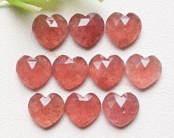 RED STRAWBERRY Quartz Heart Shape Rose Cut Loose Gemstone - Red  Strawberry Heart Gemstone 10 Pieces Lot For Jewelry Making, Pendant, Ring