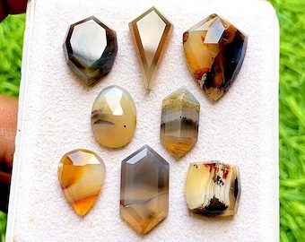 Montana Agate Fancy Cut Mix Shape With Flat Back Gemstone 8 Pieces Lot For Jewelry Making | Size : 20-12 MM | AAA+ Montana Agate Lot - 35545