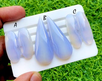 NEW Blue Lace Agate Pair Cabochon Loose Gemstone For Jewelry Making, AAA+ Natural Blue Lace Agate Matching Pair For Earrings - 36198-36200