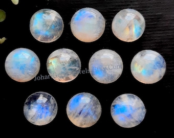 Top Quality Rainbow Moonstone 10 MM Calibrated Round Shaped Cabochon Loose Gemstone 10 Pieces Lot For Jewelry Making, Christmas Sale