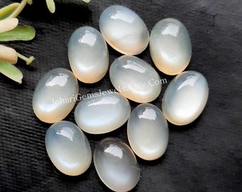 White Moonstone Oval Cabochon Gemstone 10 Pieces Lot | Size : 10x14 MM | Natural AAA+ White Moonstone Cabochon Used For Handmade Jewelry