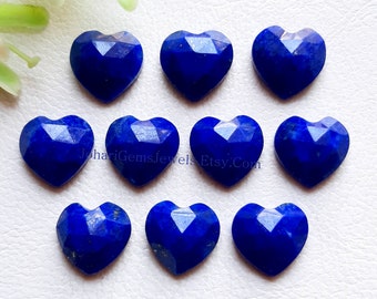 Lapis Lazuli 10 MM Heart Shape Rose Cut Loose Gemstone 10 Pieces Lot, AAA+ Natural Lapis Lazuli Heart With Flat Back For Jewelry Making