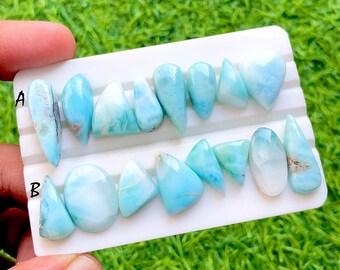 Natural Larimar Cabochon Set For Jewelry Making, Sky Blue Larimar Cabochons Lot, Freeform Loose Gemstones For Jewelry Making - 35520-35521