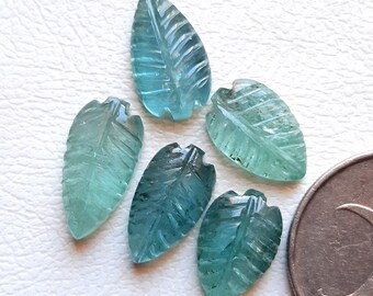 RARE Aqua Kyanite Hand Carved Leaf Loose Gemstone | 5 Pieces Lot | Size 16-13 MM | Natural Aqua Kyanite Carving For Handmade Jewelry - 16330