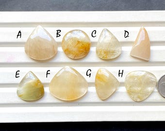 Golden Rutile  Cabochon Loose Gemstone For Jewelry Making, AAA+ Natural Golden Rutile  Gemstone Cabochon For Wire Wrap - 31521-31528