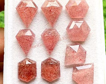 Pink Strawberry Quartz Fancy Shape MAtching Pair With Flat Back Gemstone 5 Pairs Lot | Size : 10-16 MM | Used For Jewelry Making