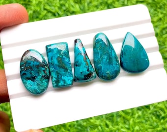 Azurite Cabochon Loose Gemstone 5 Pieces Lot For Jewelry Making | Size : 27-23 MM | AAA+ Natural Azurite For Handmade Jewelry - 27524