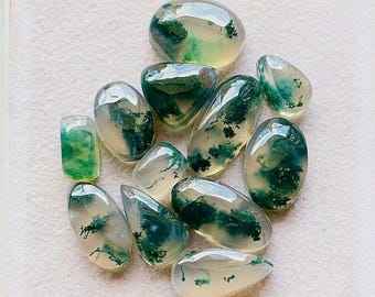 Top Selected Moss Agate Gemstone Smooth Cabochon 12 Pieces Lot Used For Handmade Jewelry - RARE Moss Agate Gemstone For Jewelry Making 28465