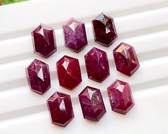 Ruby 8X12 MM Long Hexagon Fancy Cut Gemstone 5 Pieces Lot, AAA+ Natural Ruby Sapphire Hexagon With Flat Back For Handmade Jewelry